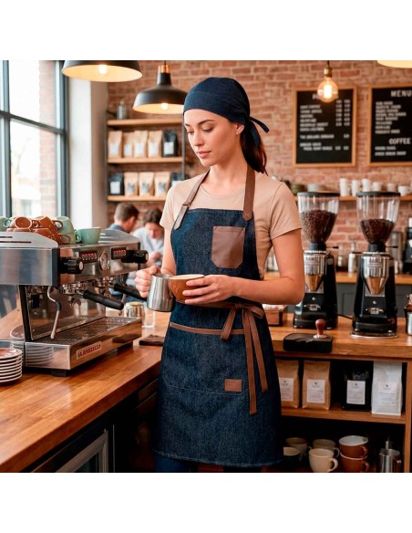 Avental Jeans e Couro Chef de Cozinha Barista Bartender