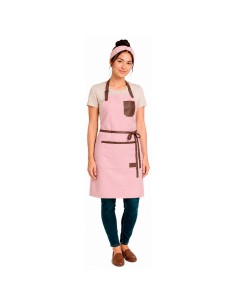 Avental Rosa Couro Marrom Chef Confeitaria Jardinagem Salao 2