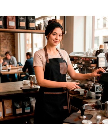 Avental Preto Couro Marrom Barista Barbearia...