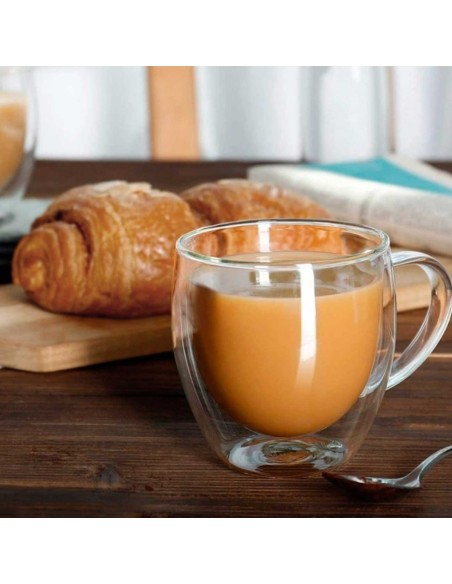 Caneca de Vidro Borossilicato 80ml Parede Dupla Mantem Calor