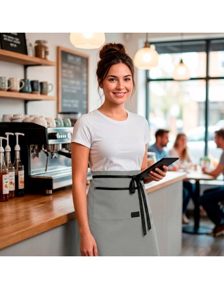 Avental de Cintura Cinza Couro Preto Legítimo Barista Cafe