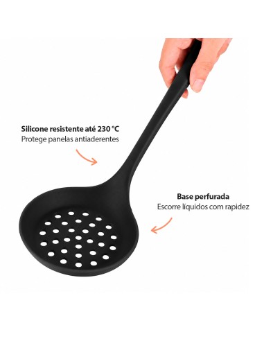 Escumadeira Escorredor Fritura Silicone Preto...
