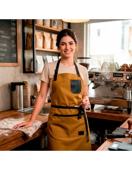 Avental Caramelo Ferrugem Couro Legítimo Preto Restaurante