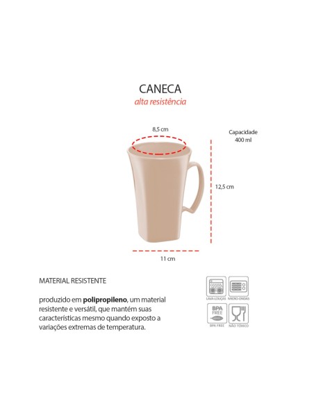 Caneca Bege Nude Cappuccino 400ml Plastico BPA Free