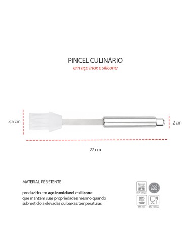 Pincel Culinário Silicone Inox Branco...