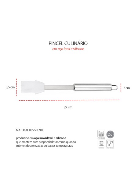 Pincel Culinário Silicone Inox Branco Confeitaria Cozinha