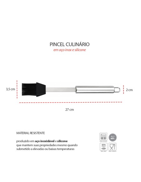 Pincel Culinário Silicone Inox Preto Confeitaria Cozinha