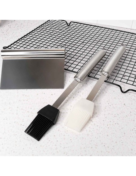 Pincel Culinário Silicone Inox Preto Confeitaria Cozinha