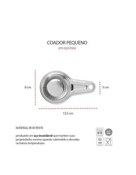 Coador Inox Pequeno Filtro Peneira Café Chá Suco Cafeteria