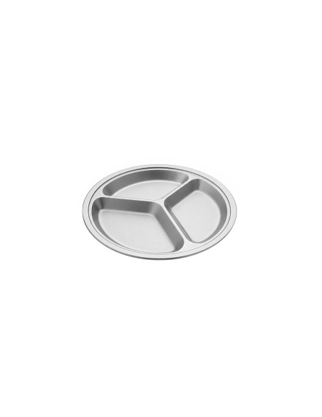 Petisqueira Redonda Prato Aço Inox 3 Divisórias Bandeja