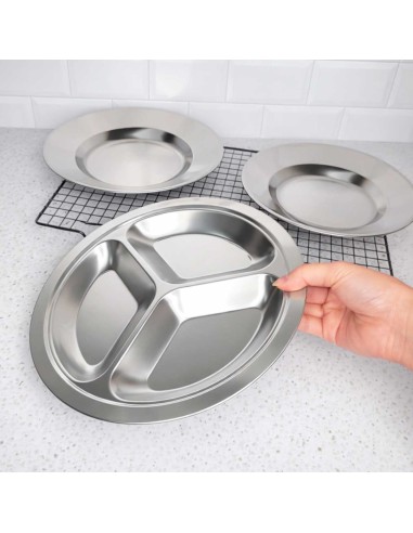 Petisqueira Redonda Prato Aço Inox 3 Divisórias...