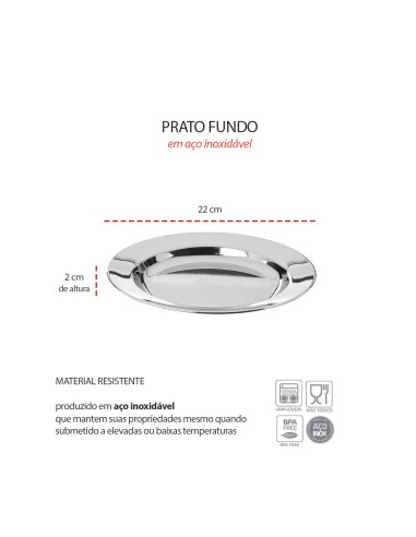 Prato Fundo Aço Inox Buffet Escola Refeitório...