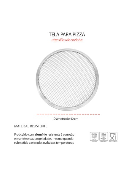 Tela para Pizza Grande 40cm Perfurada Alumínio Assar Massa