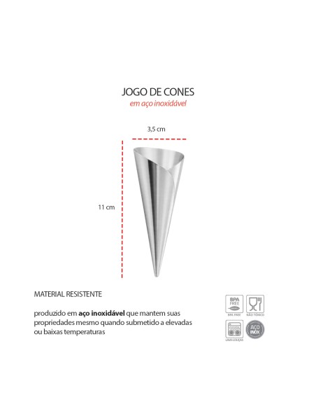 Forma Canudinho Inox Cone Modelador Massa Confeitaria 6un