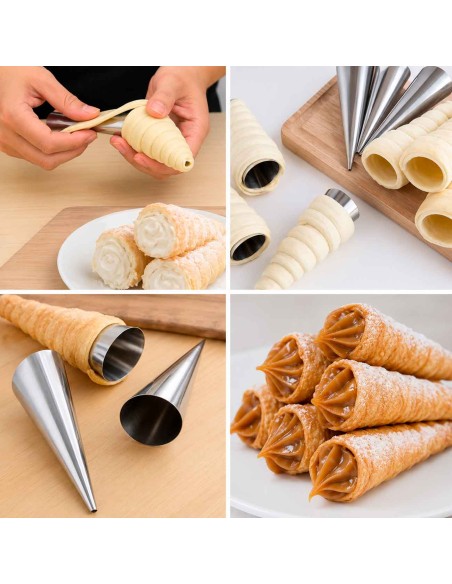 Forma Canudinho Inox Cone Modelador Massa Confeitaria 6un