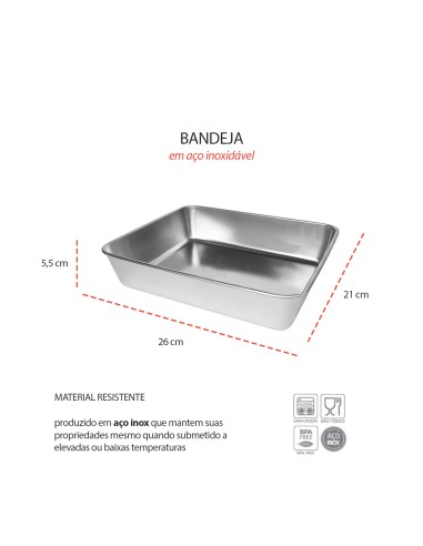 Bandeja Assadeira Forma Retangular Inox Funda...