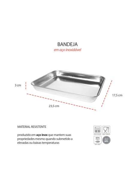 Bandeja Assadeira Forma Retangular Aço Inox Multiuso 23cm