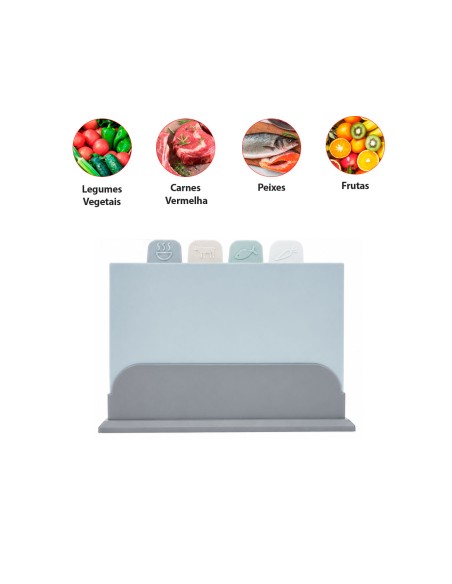Tábua Corte Carne Peixe Frutas Legumes Colorida Suporte 4un