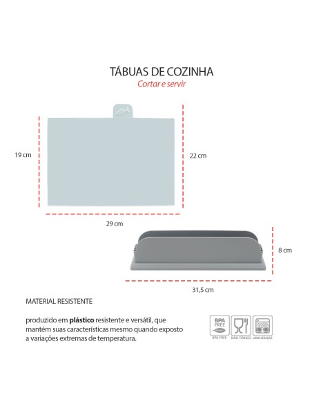 Tábua Corte Carne Peixe Frutas Legumes Colorida Suporte 4un