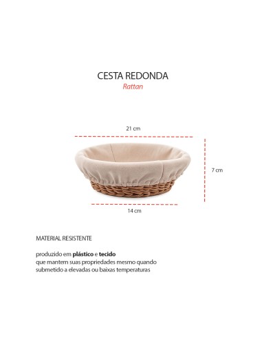Cesta de Pães Frutas Redonda Rattan Forro Mesa...