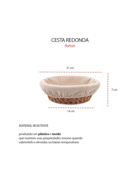 Cesta de Pães Frutas Redonda Rattan Forro Mesa Posta Cafe