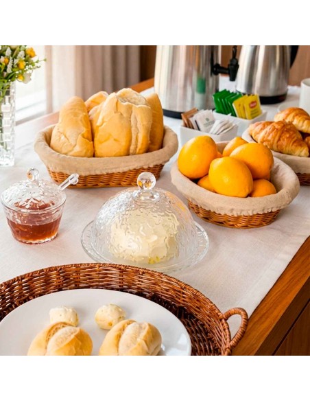 Cesta de Pães Frutas Redonda Rattan Forro Mesa Posta Cafe