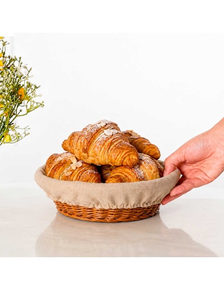 Cesta de Pães Frutas Redonda Rattan Forro Mesa Posta Cafe