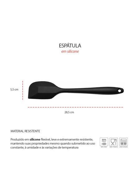 Espatula Reta Pao Duro Silicone Utensilio de Cozinha Preto