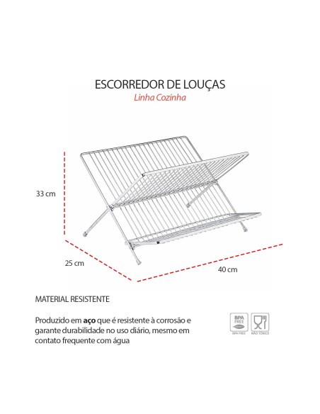 Escorredor de Louça Dobrável Pratos Copos Talheres Aço