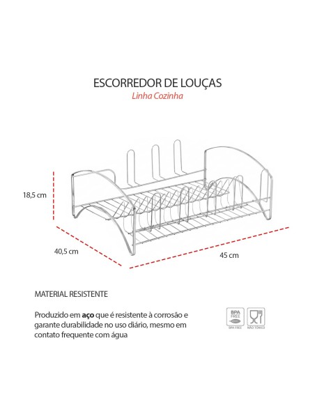 Escorredor de Louça Pratos Copos Talheres Laminado Grande Aço