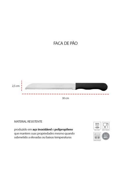 Faca de Pao Serrilhada Cabo Preto