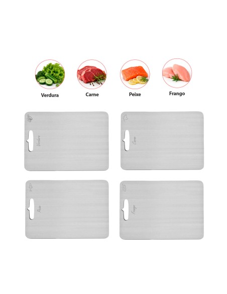 Tábua Corte Carne Frango Peixe Verdura Cozinha Aço Inox 4un