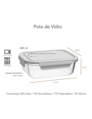 Pote de Vidro Borosilicato com Tampa Hermetica...