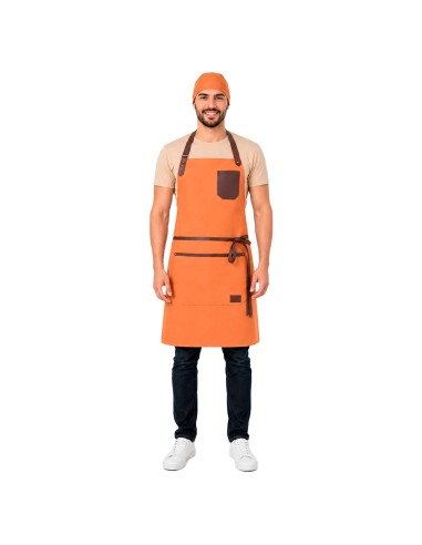 Avental Laranja Couro Legítimo Marrom...