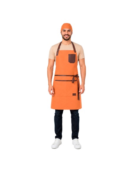 Avental Laranja Couro Legítimo Marrom Restaurante Buffet