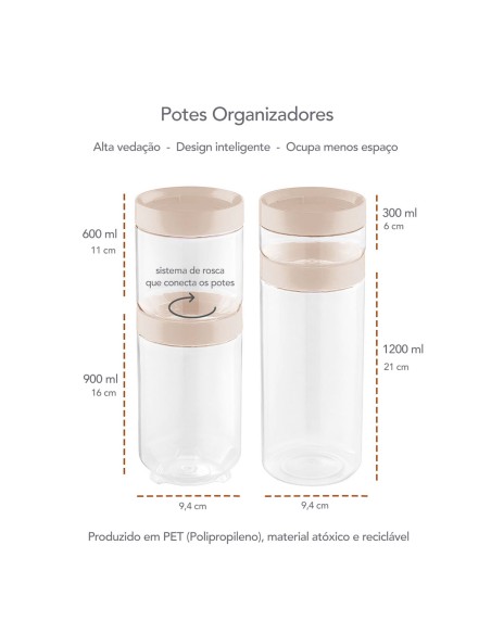 Pote Organizador Porta Mantimentos Transparente Tampa Nude 4un