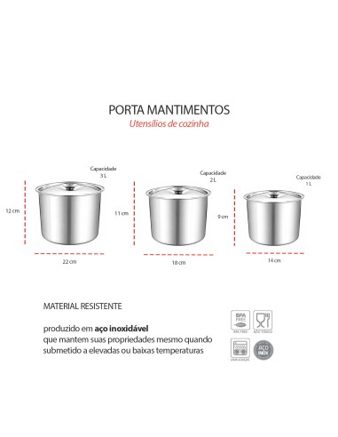 Porta Mantimentos Inox Lata Pote Tampa...