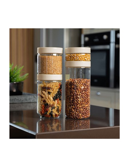 Pote Organizador Porta Mantimentos Transparente Tampa Nude 4un