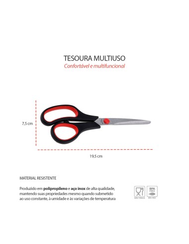 Tesoura Cozinha Multiuso Culinaria Inox Preto...