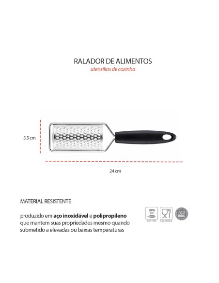 Ralador de Alimentos Aço Inox Cabo Verduras Queijo 24cm