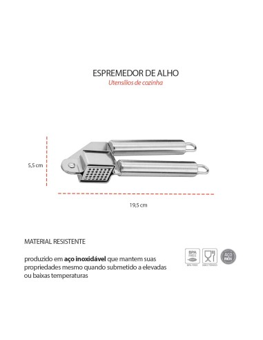 Espremedor de Alho Aço Inox Triturador Manual...