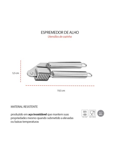 Espremedor de Alho Aço Inox Triturador Manual Cozinha
