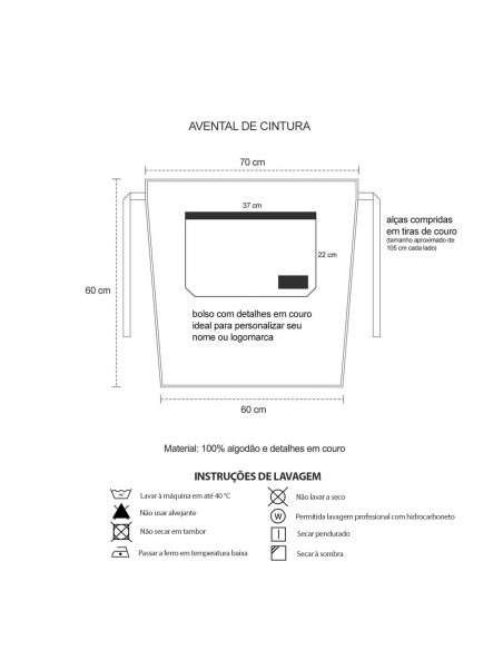 Avental de Cintura Verde Couro Legítimo Marrom Cafeteria