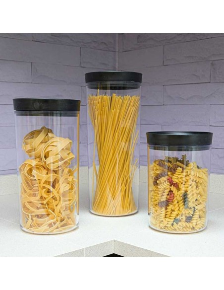 Porta Mantimentos Pote Transparente Tampa Preta 1,9L