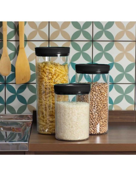 Porta Mantimentos Pote Transparente Tampa Preta 1,9L