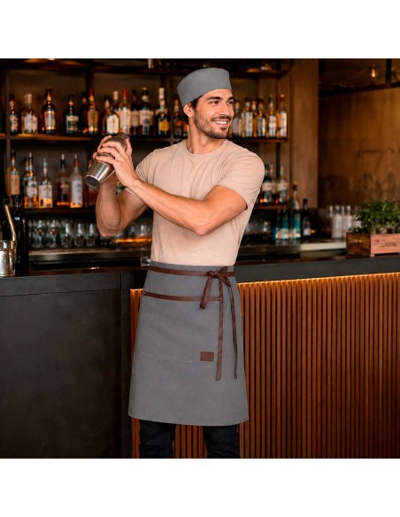 Avental de Cintura Cinza Couro Legítimo Marrom Restaurante Bar