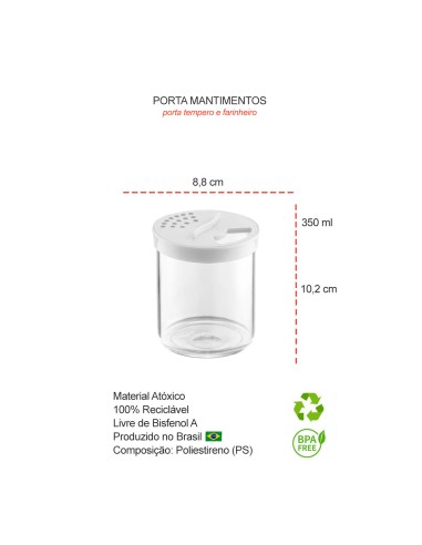 Pote Farinheiro Saleiro Porta Tempero Queijo...