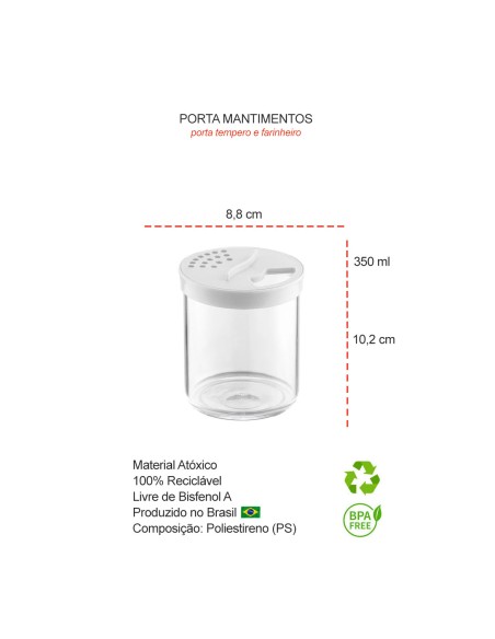 Pote Farinheiro Saleiro Porta Tempero Queijo Ralado Preto