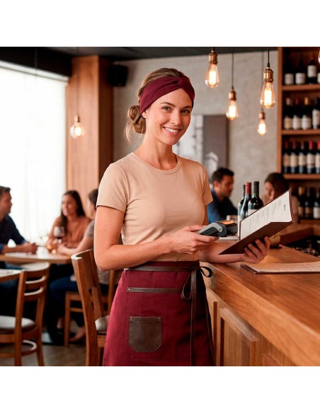 Avental de Cintura Vinho Curto Couro Legítimo Bistro Cafe