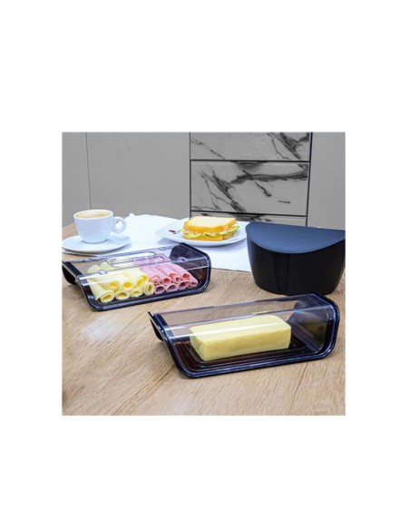 Manteigueira Preta Porta Frios Manteiga Tampa Transparente